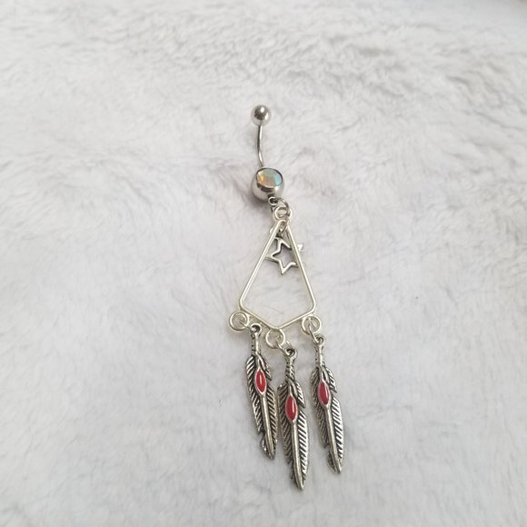 *5/35* New Western Style Feather Dangle Belly Ring  14G - Picture 1 of 4